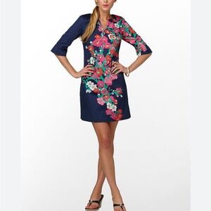 Lilly Pulitzer Dark Blue Floral Summer Knee Length Dress‎ Size 4